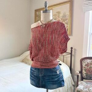 Y2K slouchy knit top  red marled knit top‎ Pronto size small